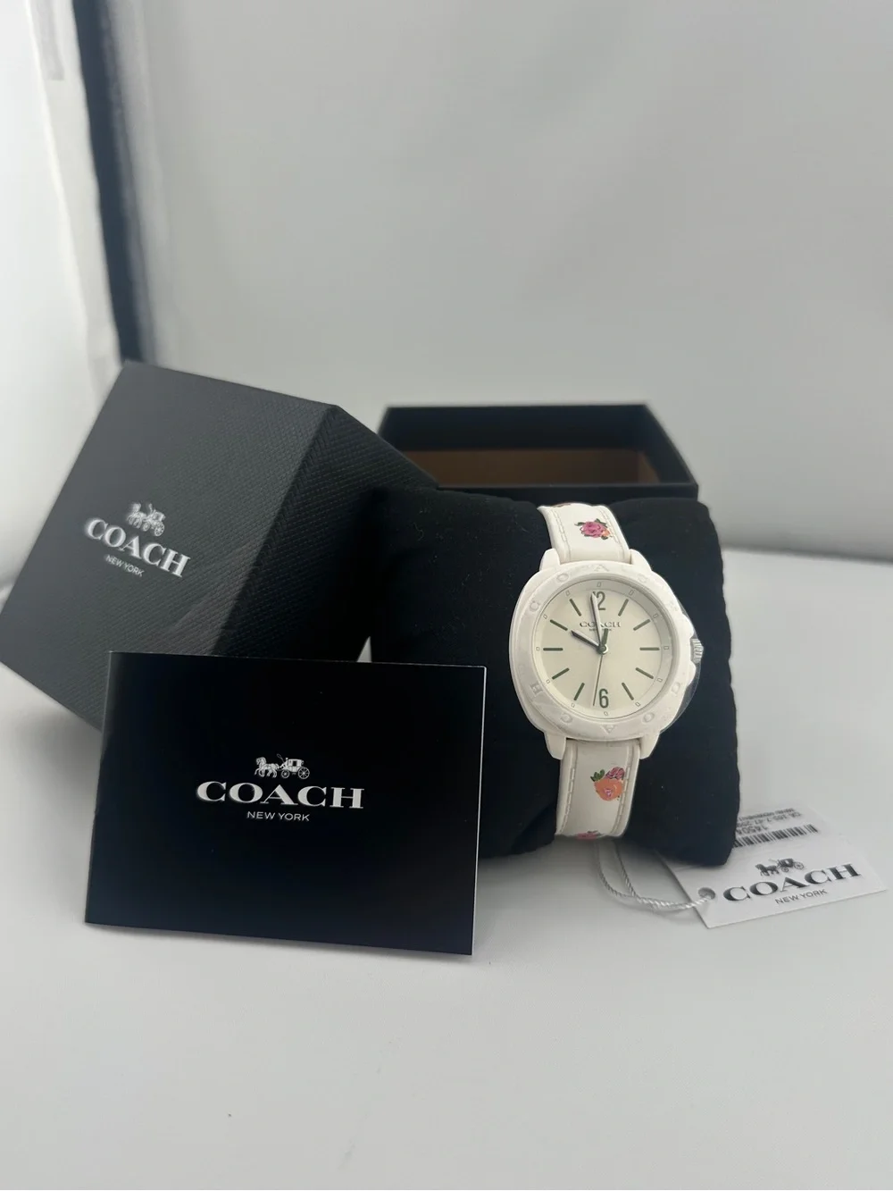 New! Coach White Silicone Watch with Green Dial Accents